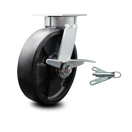 Service Caster 8 Inch Kingpinless Glass Filled Nylon Wheel Caster with Brake and Swivel Lock SCC-KP30S820-GFNR-SLB-BSL